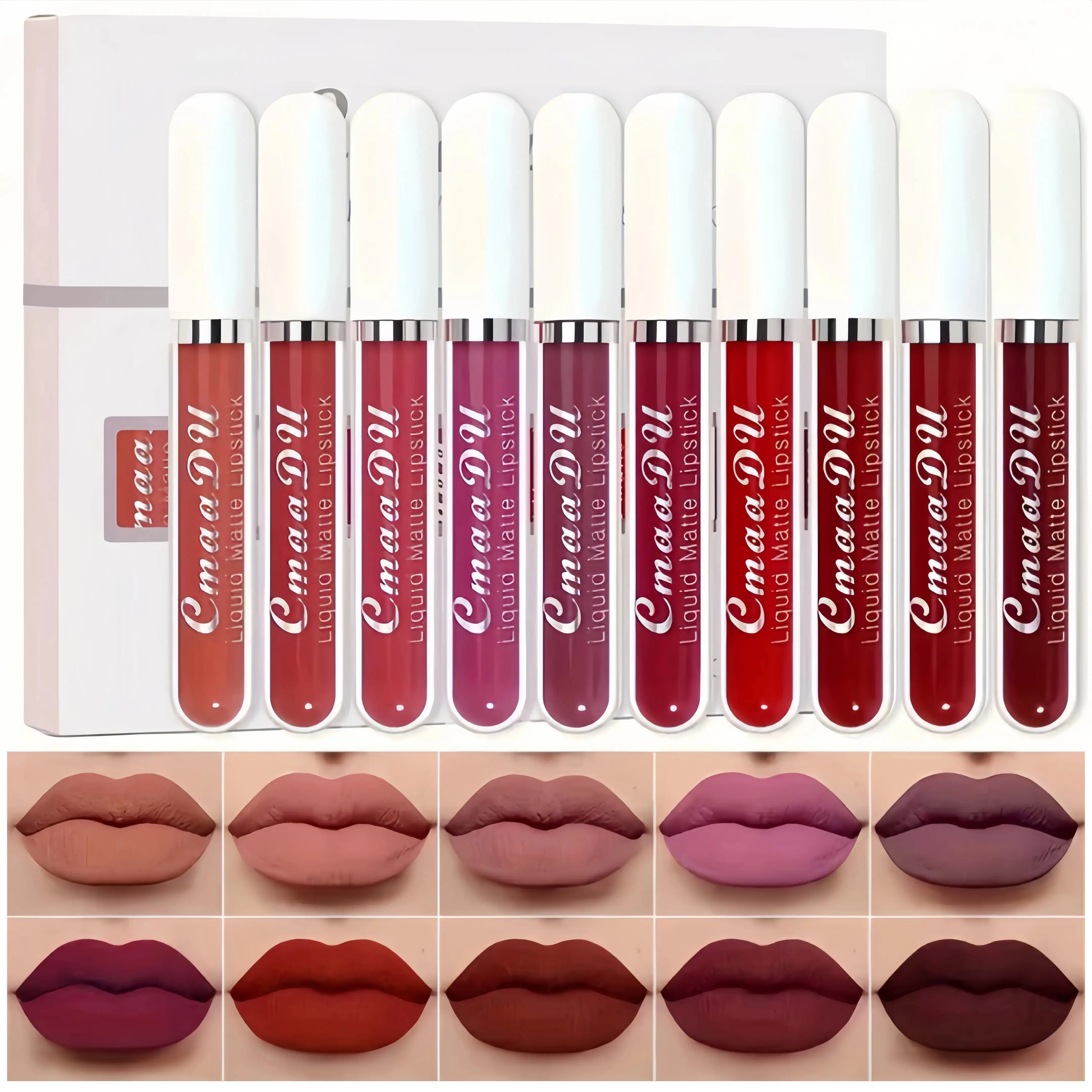 10-Piece Matte Makeup Products Lip Combo Set - Waterproof Long-Lasting Moisturizing Liquid Lipstick & Lip Gloss, Non-Stick, Easy-to-Apply, Assorted Shades for Adults (All Skin Types, Everyday Glam), Lip Combos