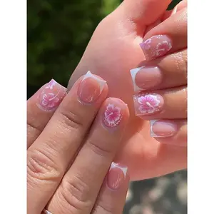24PCS Small Square Fake Nails – Elegant Glossy Floral Design, Quick & Easy to Apply, Detachable Nail Stickers for a Perfect Manicure Anytime – Great for Work, Special Occasions & Everyday Wear. Get yours today!