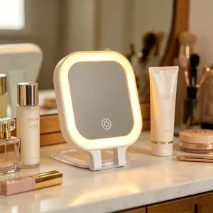 INMTFEI Portable LED Makeup Mirror with 1X/10X Magnification, 3 Light Modes, Rechargeable Foldable Pocket Mirror for Travel
