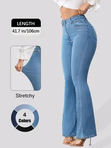 Women's Slim Fit Elastic Flare Pants, Multi-Color, Fashionable Elegant Comfort Design, Casual Wear, All Seasons, High Waist, Button Frontbootcut jeans