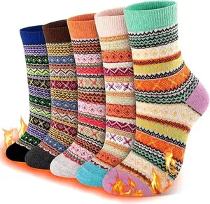 Wool Socks Women Winter Warm Socks Thermal Thick Cozy Crew Socks for Womens Gifts 5 Pairs