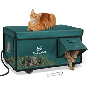 Indestructible Heated Cat House for Outside Winter, 100% Waterproof, Safe Escape Door, Insulated Outdoor Cat Shelter with Heater for Feral Barn Cat Kitty