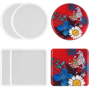 4 PCS Thickened Coaster Resin Molds, Coaster Silicone Molds for Epoxy Resin, Epoxy Resin Molds for DIY Resin Coasters Bowl mats, Candle Holders, Home Decoration