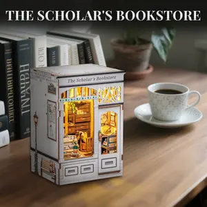 Knowledge Realm Bookstore DIY Book Nook Kit - 3D Wooden Puzzle with LED Light, Multi-World Themed Miniature House Bookshelf Decor, Fun Stress Relief Assembly Craft for Adults Teens, Ideal Unique Gift for Book Lovers Friends Family