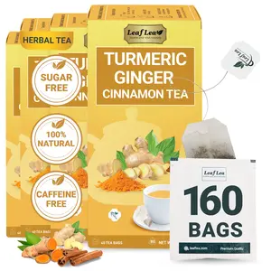 LeafLea 160 Ginger Turmeric Tea Bags, 100% Natural & Pure Herbal Tea Blend of Turmeric Ginger Tea with Cinnamon, Turmeric Tea Supports Digestion & Immunity, Caffeine-Free, No Sugar, Non-GMO
