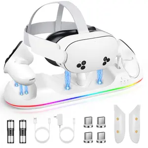 Charging Dock for Quest 3S/3/2/Pro, Fast Magnetic Charging Station LED, Headset & Controllers Dock, 2 Batteries & USB-C Charger DealsForYouDays