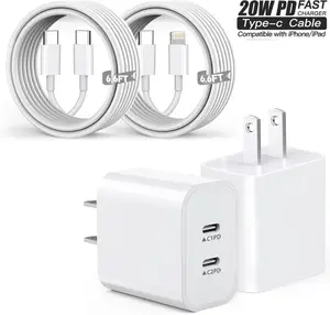6.6FT Super Fast Charging 1-Pack Type-C Wall Charger Block with 2-Pack USB-C to Lightning Cable for iPhone16/15/14/13/12,AirPods Pro, Mobile Smartphone
