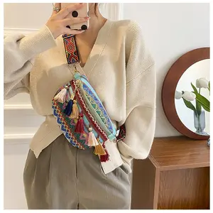 Ethnic style lace women's chest bag 2026 summer new tassel shoulder bag fashionable ethnic style women's chest bag