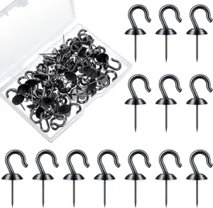 30 count Push Pin Wall Hooks Metal Thumb Tack Hangers Iron Alloy  Decorative Picture Hooks for 20 Lbs  Office School Party  (Black)