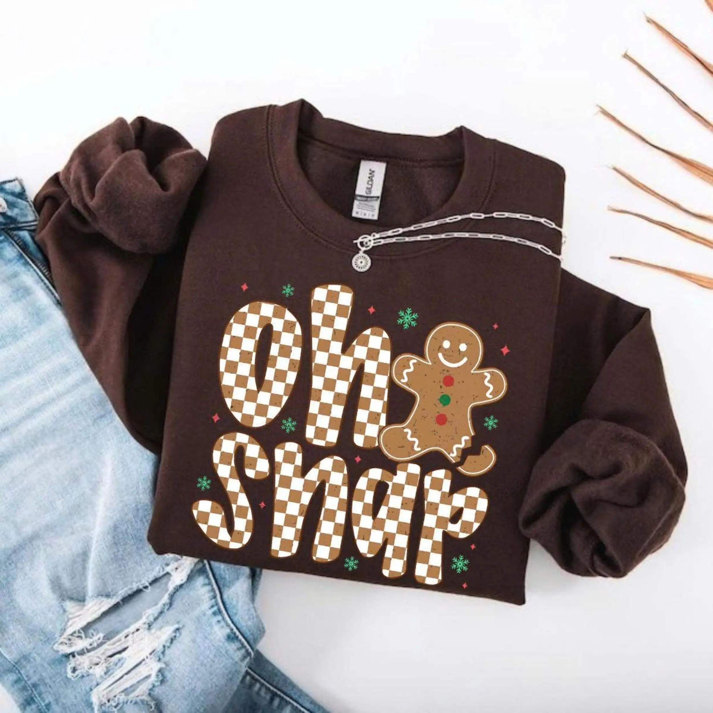 Gildan Oh Snap Gingerbread Sweatshirt, Funny Christmas Sweater, Gildan Holiday Crewneck, Checkered Xmas Sweatshirt, Cute Christmas Party Gift Gift for Women