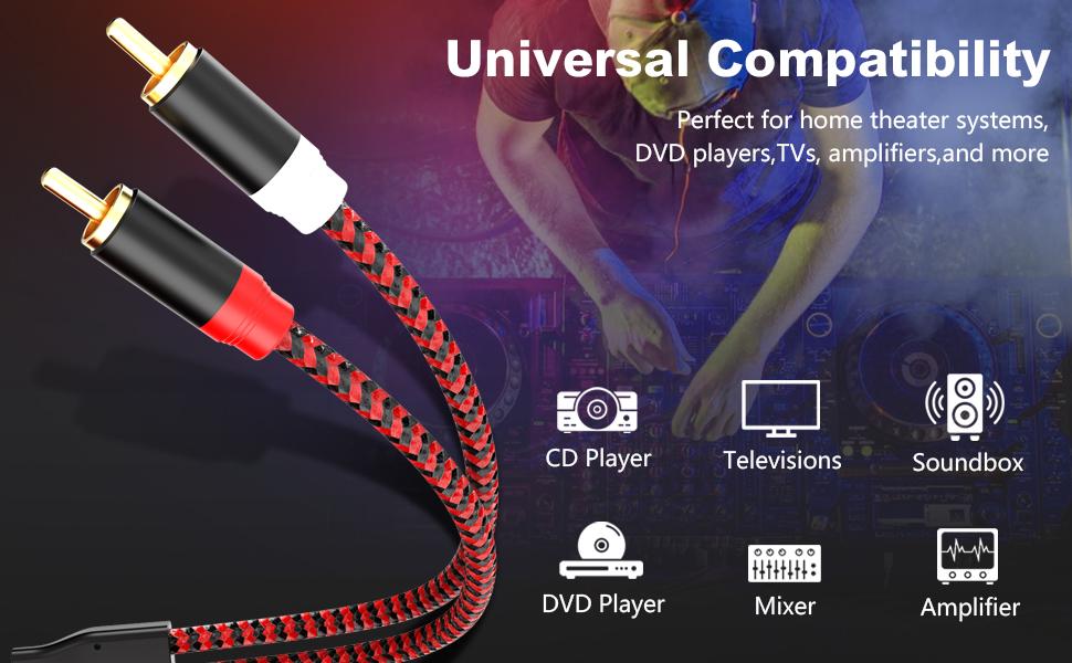 3FT RCA Audio Cable – Dual RCA Male to Male Hi-Fi Stereo Cord, Nylon Braided for Subwoofer, Speakers & Home Theater