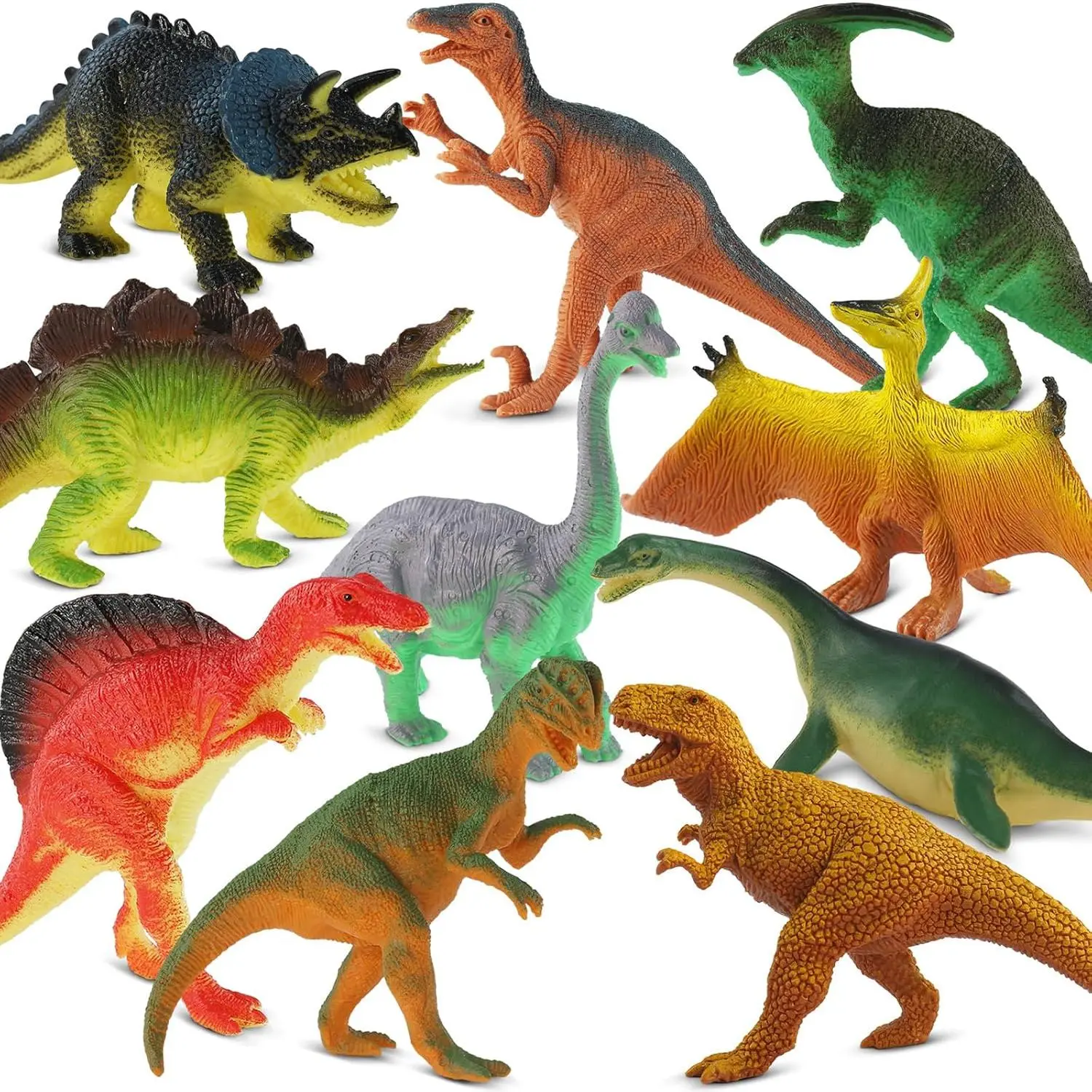 Realistic Plastic Dinosaur Action Figure Toy Set, 10 PCS Including T-Rex Stegosaurus Spinosaurus, Ideal Gift for Toddlers Ages 3-5, Kids