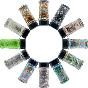 Chunky Glitter 12pcs shakes Colors shape Glitter for Snow Globe Cup Nail Makeup Craft Glitter Sparkle Sequins for Epoxy Resin Tumbler Wedding Festival Party Decoration shape Glitter