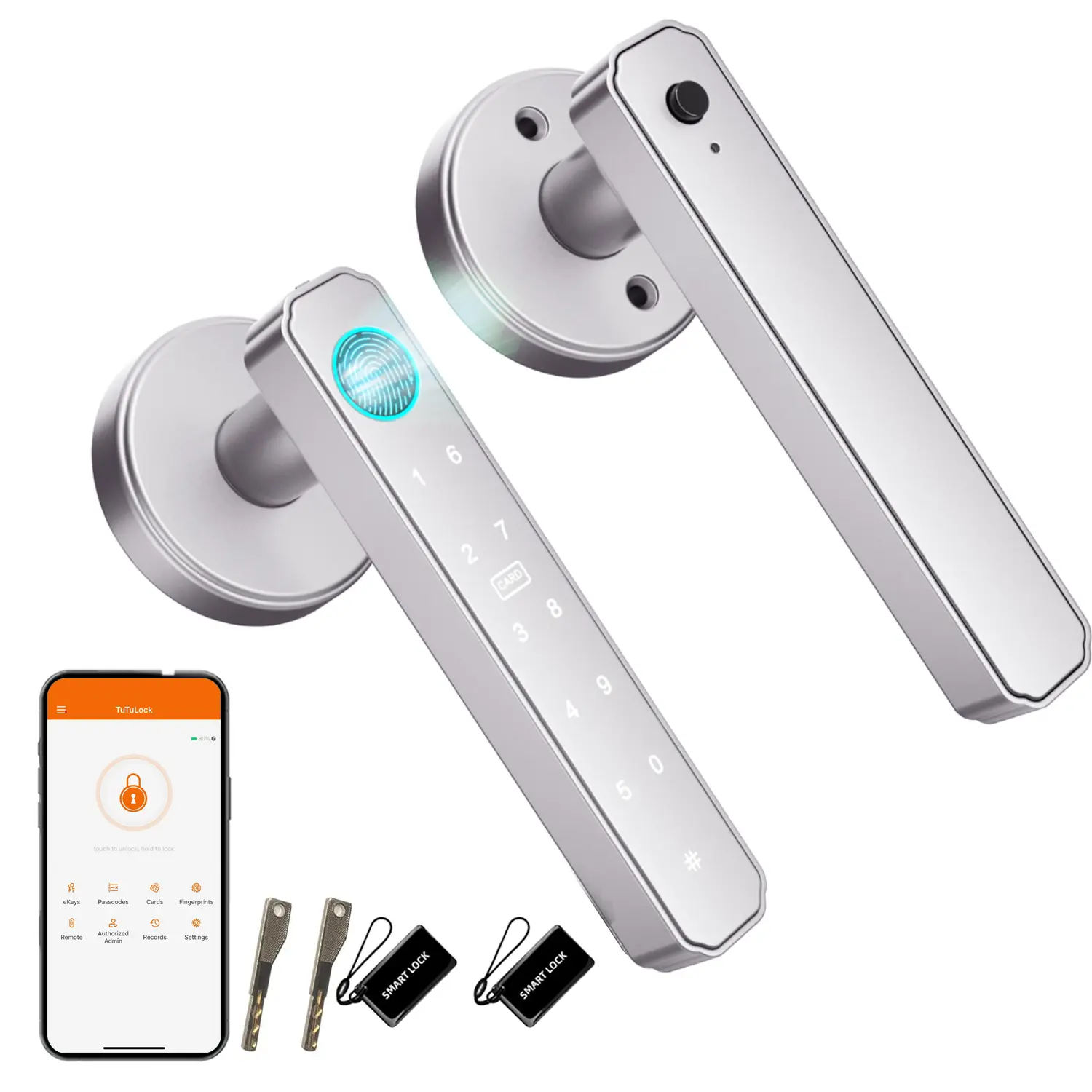 EUERTE Smart Door Lock Fingerprint, Keyless Entry Door Lock with Handle, APP/IC Cards/Codes/Keys/Fingerprints Biometric Electronic Keyless Entry Lock for Bedroom Home Hotel Office