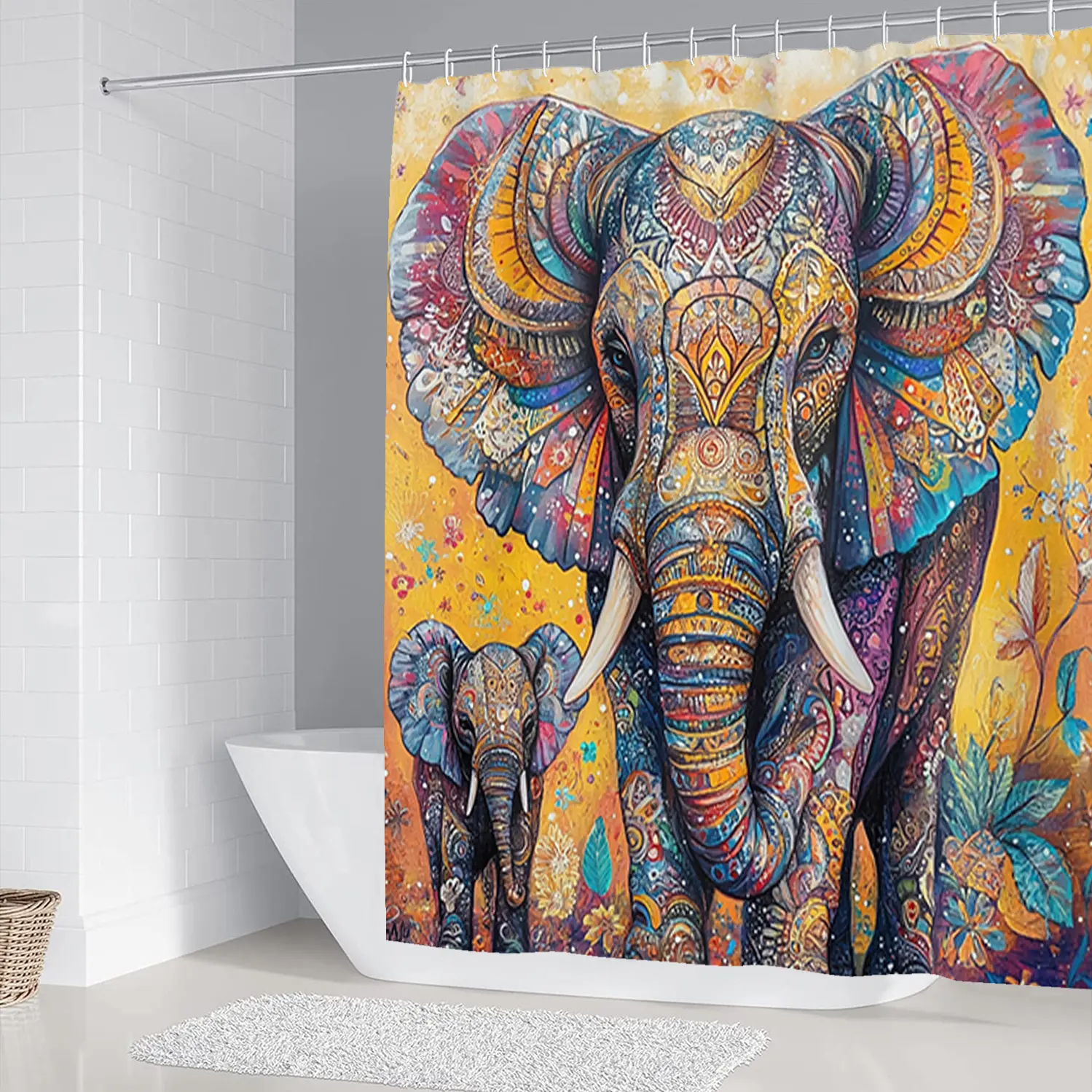 1/4 piece artistic elephant pattern design bathroom set, Shower curtain sets, Decorative shower curtain, including soft floor mats with water absorption, anti slip, toilet seat cushions, shower curtains, home decor, preferred for gift giving
