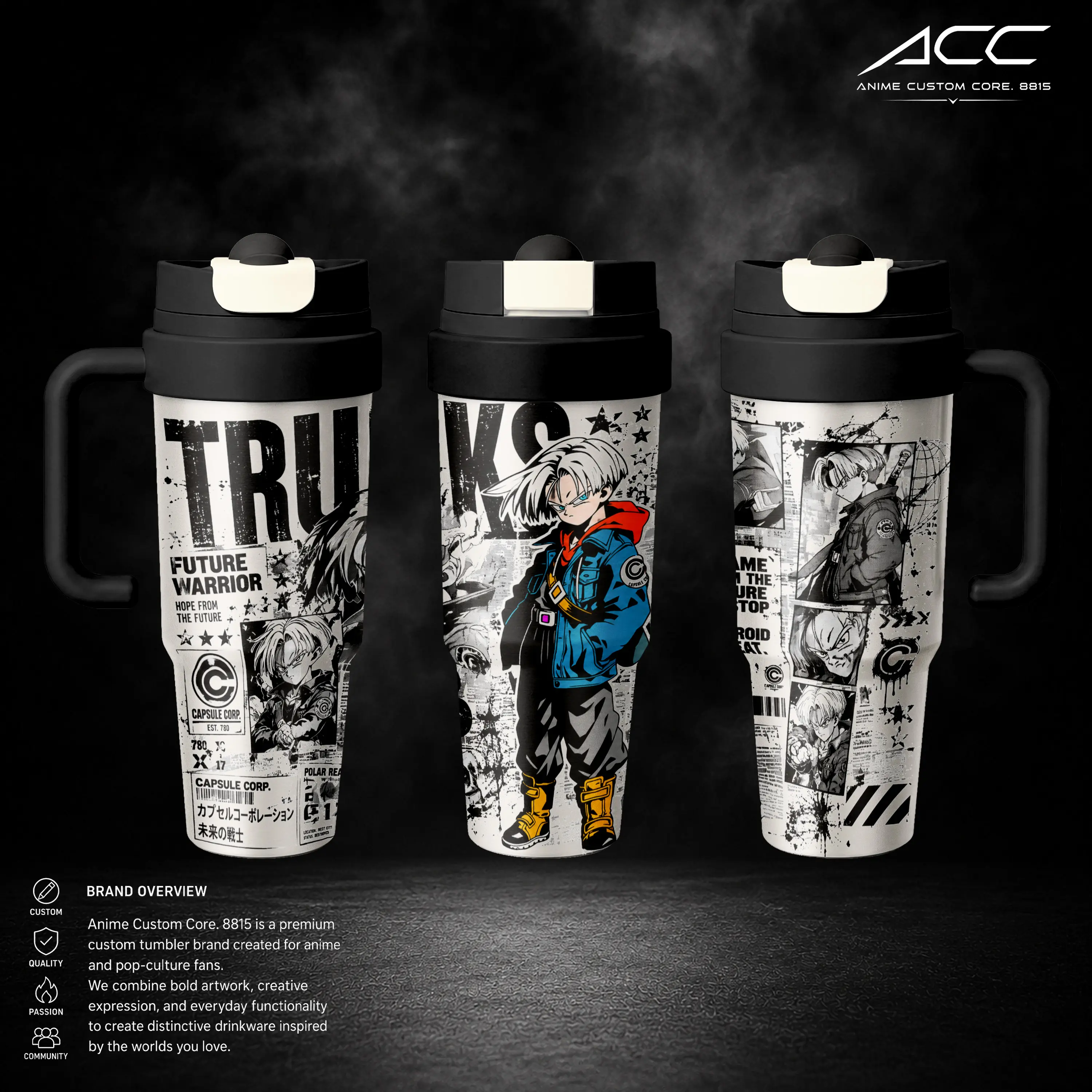 Future Trunks DBZ Anime Tumbler Cup, 17oz 24oz 30oz Stainless Steel Insulated Tumbler with Straw, Anime Travel Mug, Vacuum Insulated Cup, Double Wall Thermal Tumbler, Anime Coffee Cup, Manga Drinkware, Gift for Anime Fans