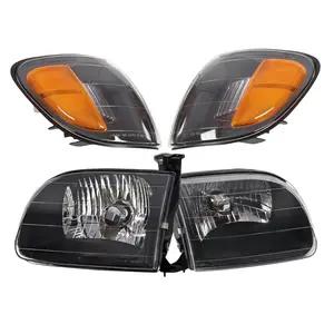 Nakkaa Left & Right Side Headlight Compatible with Toyota Tundra 2000-2004 Black Headlamp TO2502129 TO2503129 Direct Replacement Plastic Clear Lens for Base Limited SR5 Models