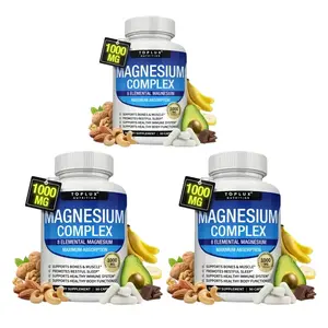 （Flash Sale 3 bottles） TopLux Nutrition Magnesium Complex 1000mg 90 Capsules 7 Elemental Sources Men Women Bone Muscle Sleep Immune Support Nature Decent Fitness Dietary Supplement Malate Taurate Chelated for