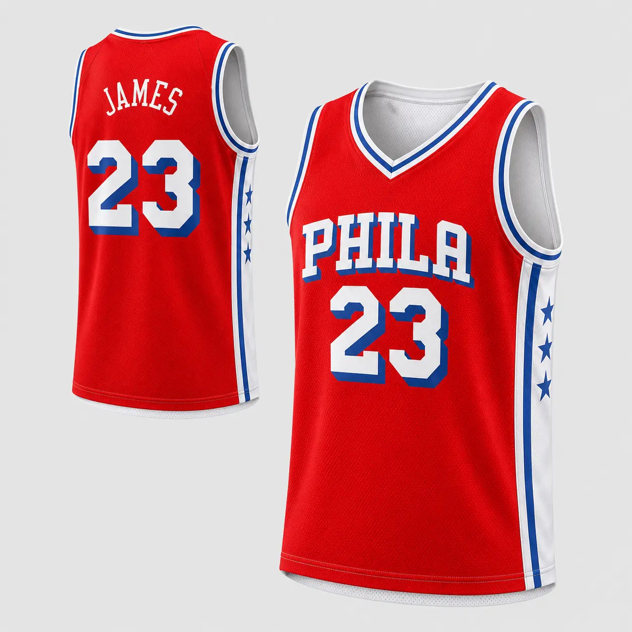 Unisex #23 James Philadelphia Team Icon Edition Swingman Sports Jersey - Athletic Top, Sleeveless, Oversized Athletic Cut, Breathable, Retro Look, Gym Clothing, Workout Tops, Casual Wear (Royal, Red)