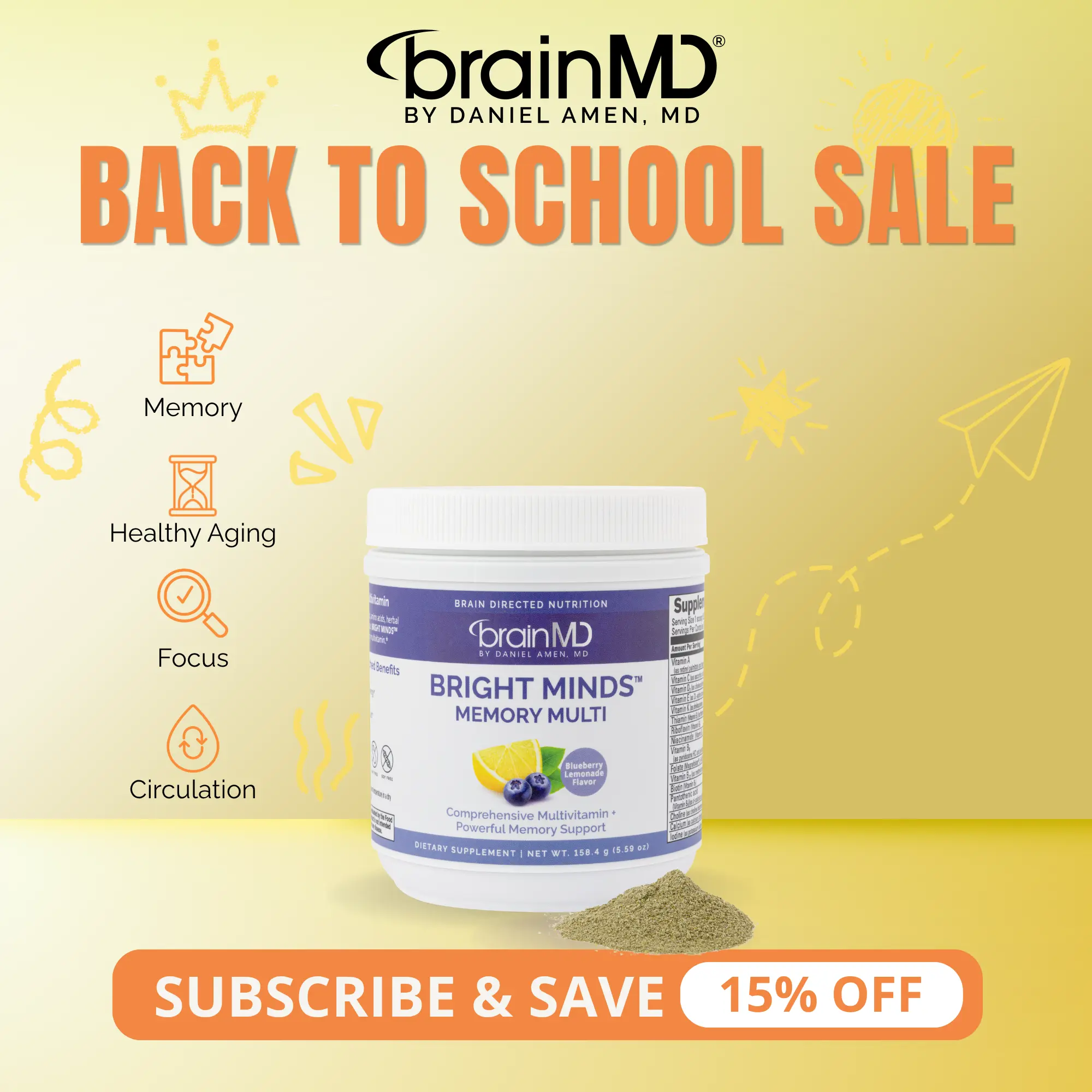 BRIGHT MINDS Memory Multivitamin | BrainMD | 11-in-1 Brain Health Support | Memory, Focus, Mood & Energy | Phosphatidylserine + Ginkgo + CoQ10