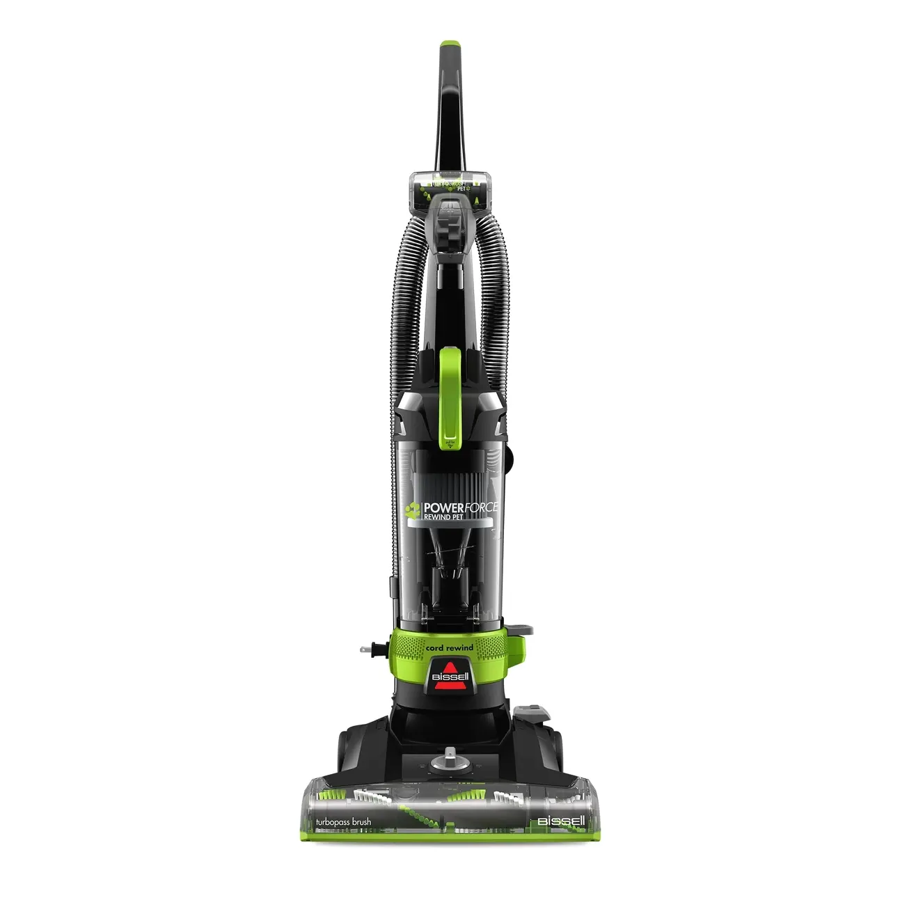 BISSELL PowerForce Helix Turbo Rewind Pet, Upright Vacuum, Pet Friendly, Automatic Cord Rewind, Powerful Pet Hair Pickup, Extra-Wide Cleaning Path, 3333, Black & Green