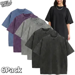 Women's Oversized Heavyweight Cotton Crew Neck T-Shirts, 1/6 Pack Vintage Acid Wash Baggy Short-Sleeve Tops, Casual Wear Style for Gym Workout Streetwear
