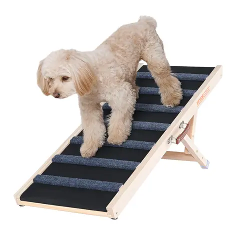 VEVOR Foldable Wooden Dog Ramp - 39.3" Long, 15"-22" Adjustable, Grooved Grip, 100 lbs Capacity, Car-Ready Ramp, 7 Crossbars Steady Climbs, 5 Height Levels for Sofas/Beds, Easy Access for Small-Large Pets,toolupgrade