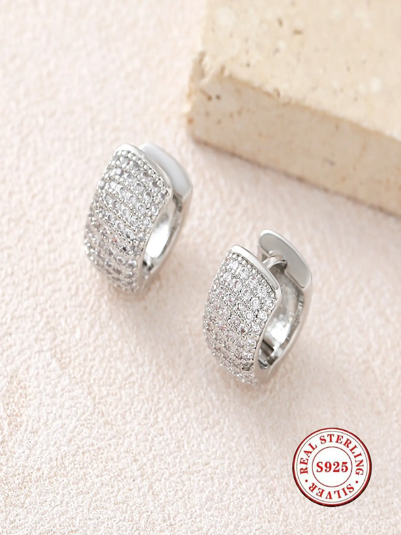 S925 Sterling Silver Huggie Hoop Earrings for Women, Fashionable Huggie Earrings, Hypoallergenic Small Click-Top Ear Huggies with Full Micro Pave Cubic Zirconia, Hoops, Nickel-Free Lead-Free Gift for Her Daily/Party Wear, Earrings for Sensitive Ears