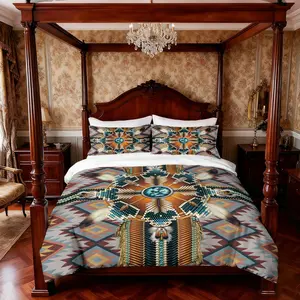 3-piece quilt cover set (1 quilt cover +2 pillowcases, no core) Indian style dream catching net feather geometric figure teng print soft and comfortable bedding, suitable for all rooms including hotel bedrooms and rooms