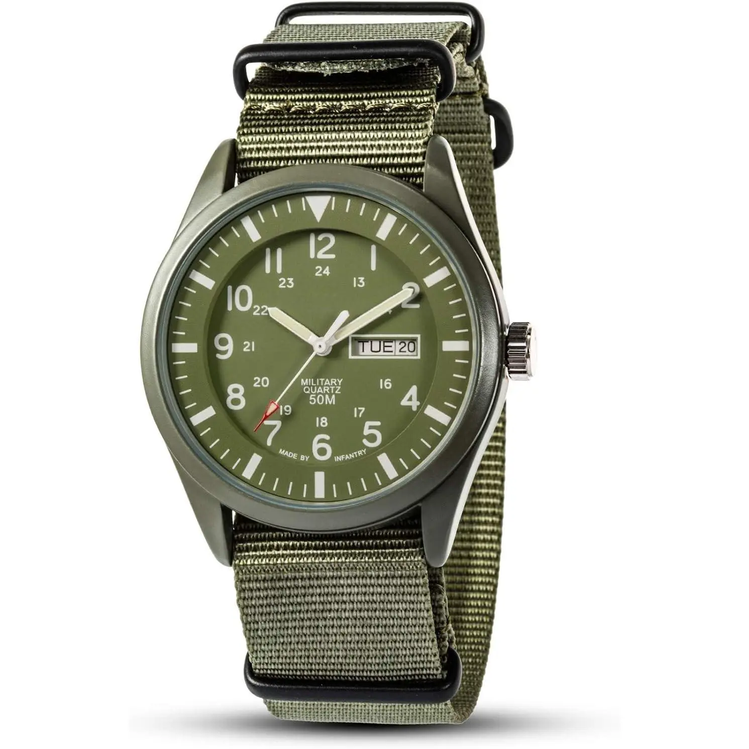 Men's Military Wrist Watch, Durable Tactical Field Watch with Nylon Strap, 5ATM Waterproof Analog Quartz with Day-Date Calendar, Durable Watch, Military Wrist Watches