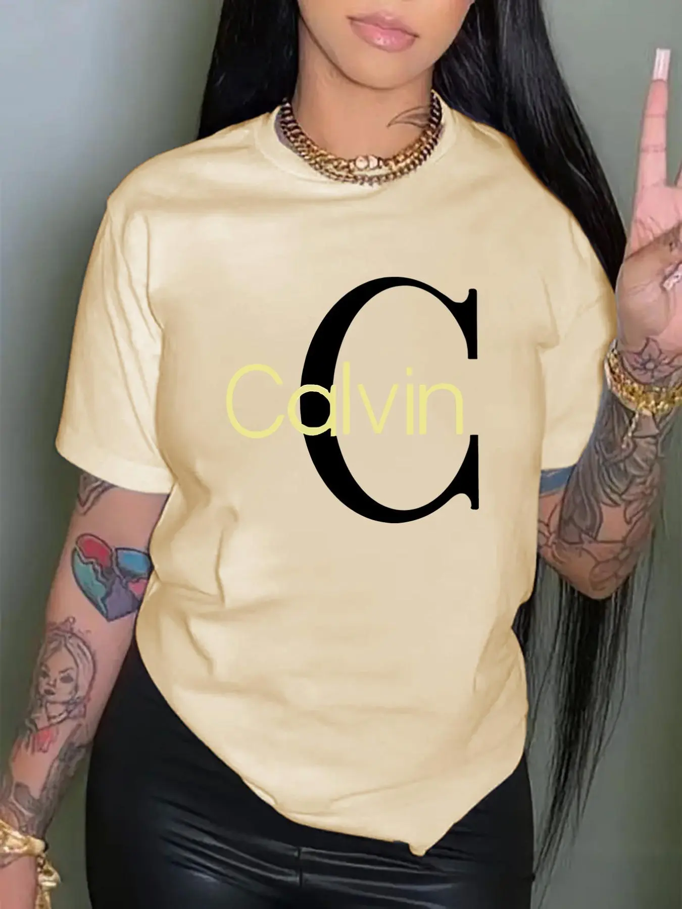 Women's Letter Print Round Neck Tee, Fashion Casual Crew Neck Short Sleeve T-shirt for Daily Holiday Vacation Outdoor Wear, Ladies Clothes for Summer, Top