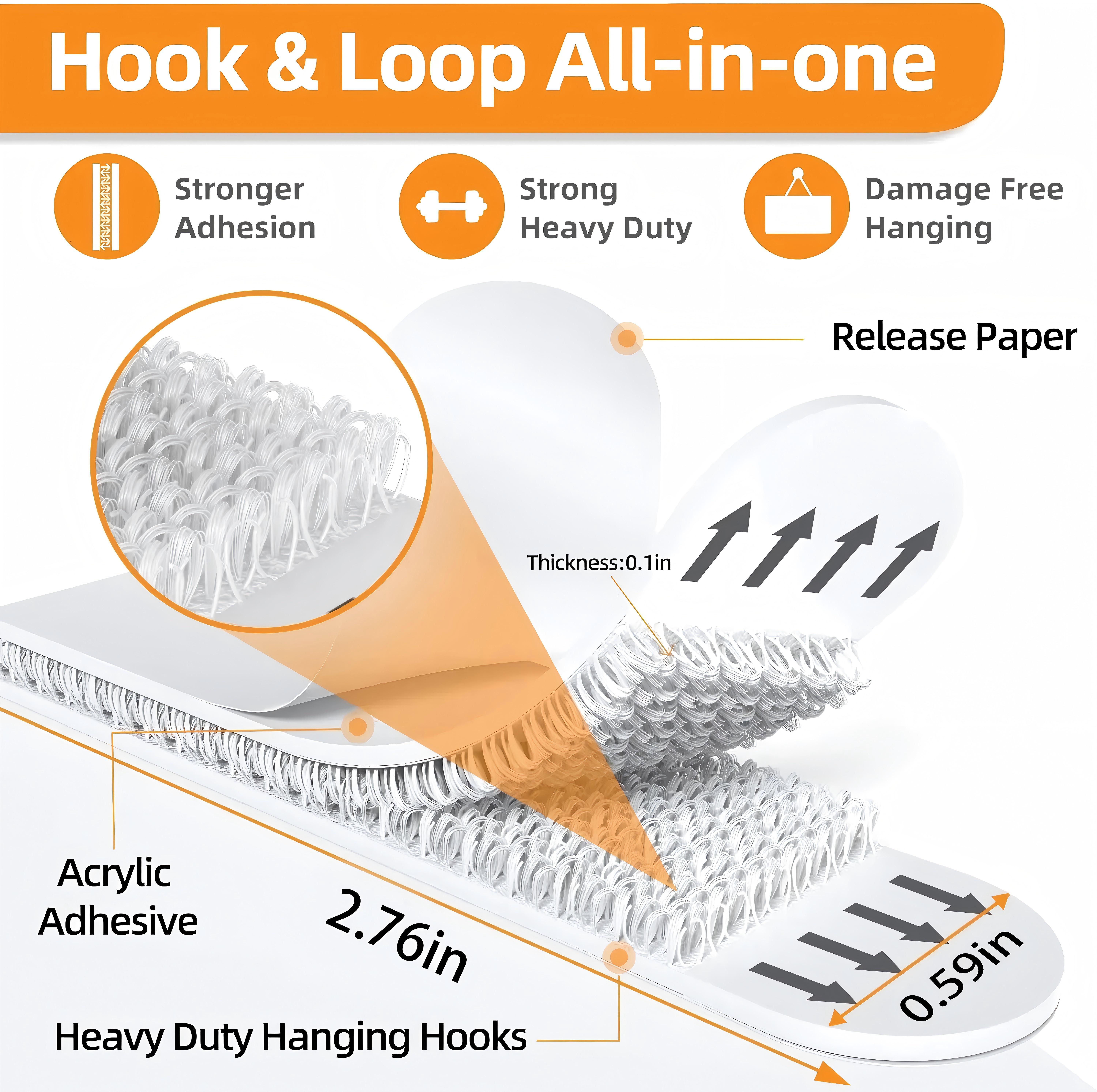 Removable Picture Hanging Strips Nail-Free Double Sided Adhesive Strips No Damage Wall Mount for Frames Hook & Loop All-in-one Heavy Duty