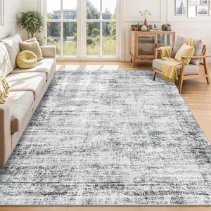 Living Room Rug Washable, Soft Vintage Distressed Large Area Rugs for Bedroom Retro Abstract Indoor Floor Carpet, Thin Non-Slip Farmhouse Rugs for Living Room Dining Room