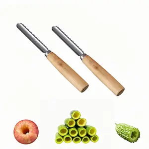 2-Pack Vegetable Corer Tool - 8" Stainless Steel Fruit & Veggie Corer for Zucchini, Apples, Eggplant - Hollow Out for Stuffing with Wood Handle - Kitchen Coring Tool