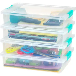 6 Qt. Plastic Storage Bins Containers with Lids, 4 Pack, Sensory Bin, Craft Storage, Craft Organizers and Storage, Organizing Container for Home, Office and School Supplies, Stackable, Clear