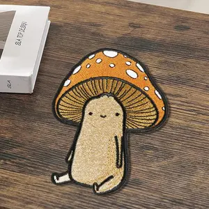 Cute Mushroom Embroidered Patch, Back Adhesive Iron-On, Suitable for Clothes Jackets Hats Accessories, Decorative Fabric Repair