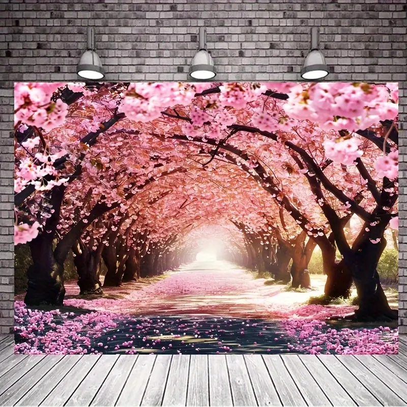 Fabric Spring Cherry Blossom Photography Backdrop - Pink Floral Boulevard Design - Easter, Wedding & Party Photography - For Photographers & Event Planners - Perfect Gift for Photo Enthusiasts Banners Flower Decorating Ornaments