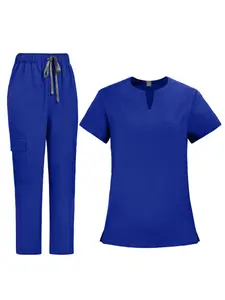 Men's Short Sleeved Laboratory Scrub Set Solid Color Scrub Uniform Pet Grooming and Nutritionist Health Check-up Workwear Set