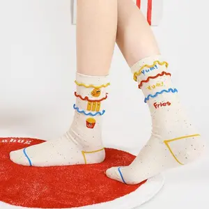Women's Sports Socks Funny Cute Burger Fries Mid-Calf Socks Sweat Cotton Socks Cartoon Sports Socks Womenswear Casual