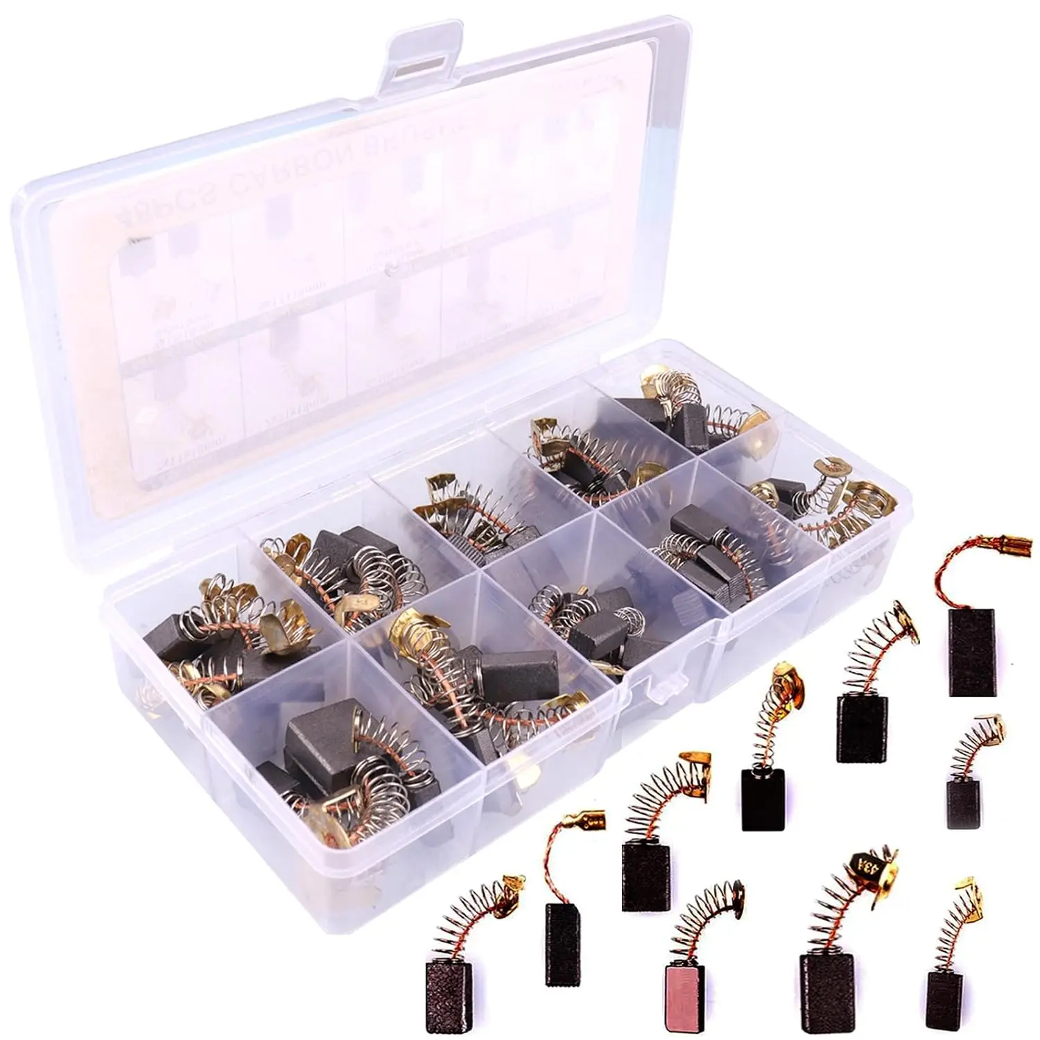 Universal 48Pcs Carbon Motor Brush Set (10 Sizes), Electric Motor Brushes, Power Tools Replacement Parts Fit for Carbon Brush Motors,Circular Saws,Wood Saws,Electric Drills, Angle Grinders