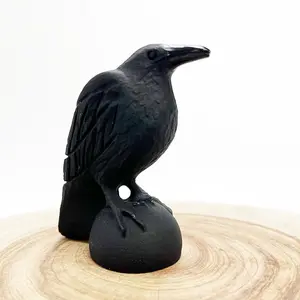 Natural Black Obsidian Crow Figurine Statue Spirit Animal Crystal Raven Carving Reiki Healing Energy Stones symbolize Halloween Decor