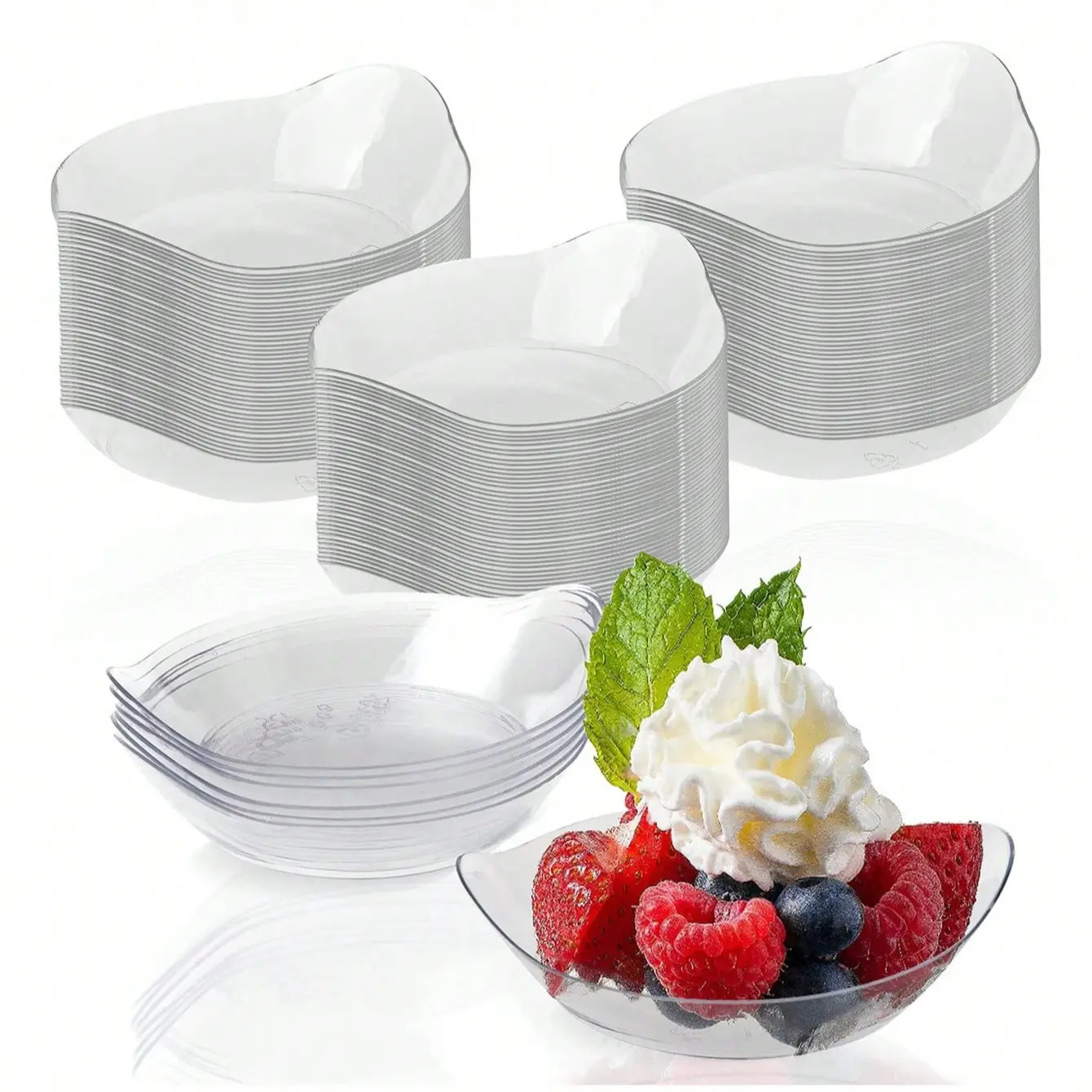 Mini Dessert Plates Set, Reusable Plastic Bowls, Transparent Mini Bowls & Leaf-Shaped Appetizer Dishes, Reusable Tableware, Reusable Party Supplies for Weddings Birthdays Bbqs