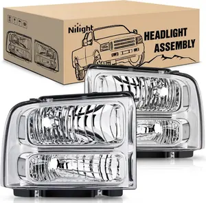 Nilight Headlight Assembly Replacement 2005 2006 2007 F250 F350 F450 F550 Super Duty Chrome Housing Clear Corner Clear Lens Headlights Assembly