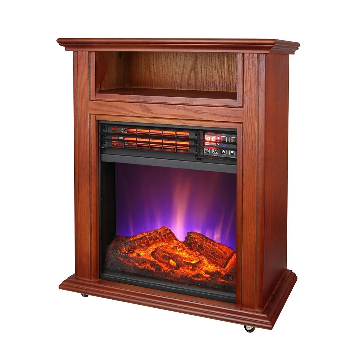 World Marketing QF4561R Remote Controlled Electric Quartz Fireplace - French Walnut Cabinet, Ambient Tri-Color Flame, Full Function Remote, Thermostat, Wheeled, Suitable for Any Room Up to 750 Sq. Ft.