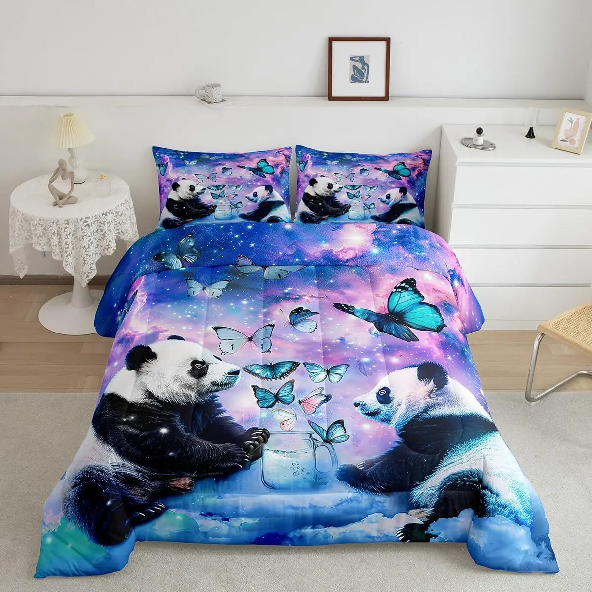 Panda Theme Quilt Set - All-Season Down Comforter, Decorative Bedroom Bedspread, Multi-Size Twin Toddler Duvet Option, Full Size Available, Includes Core Bedding Pieces, Cute Panda, Animals