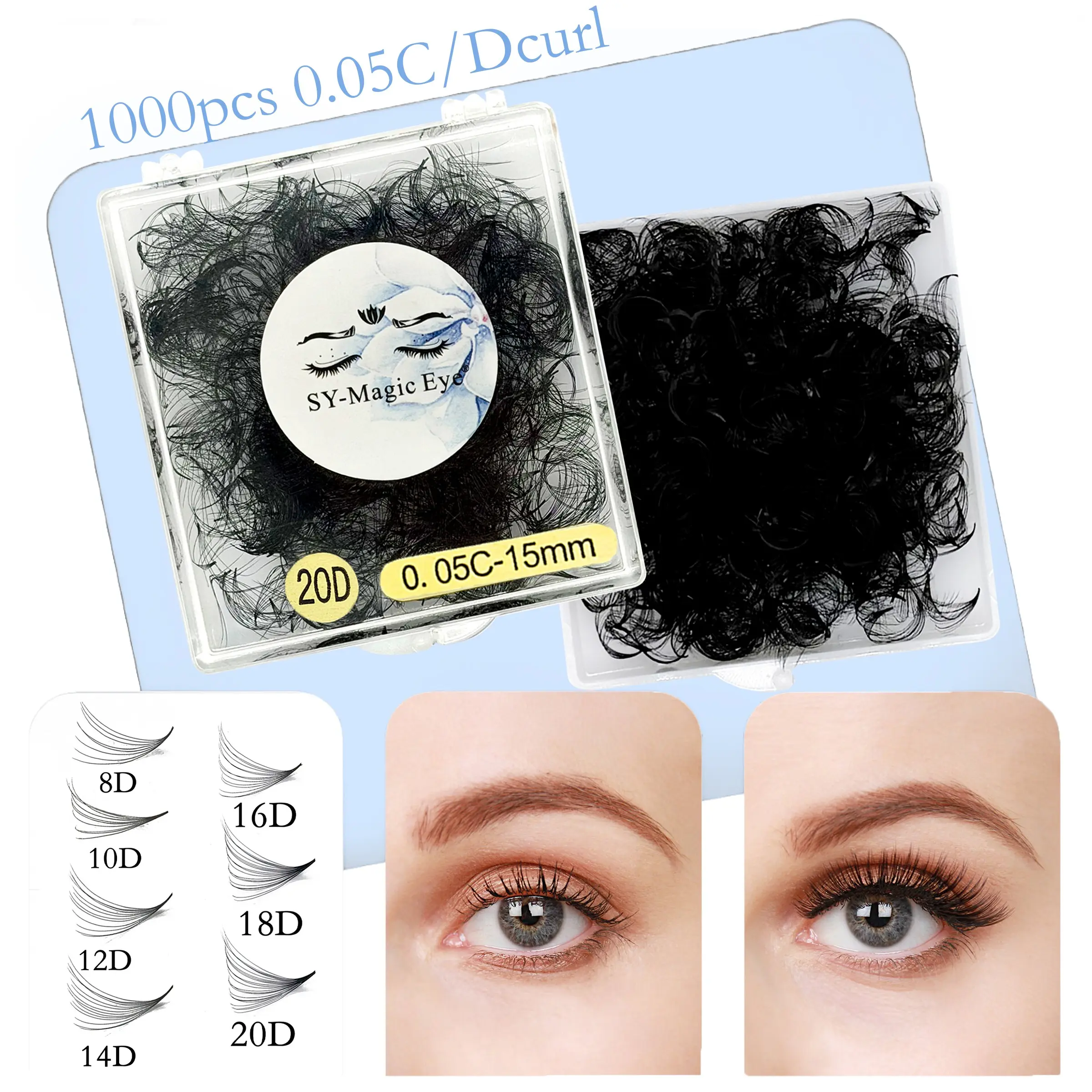 Pointy Base Premade Fans, 1000 Pcs Per box, 8D/10D/12D, Curl C/D, Thickness 0.05mm, 8-15mm/MIX, Sharp Narrow Stem False Eyelash Extension, Eyelash Tufts, Natural Eyelash Extensions, Beginner Friendly, Natural Look & Wispy, Soft Wispy Lashes