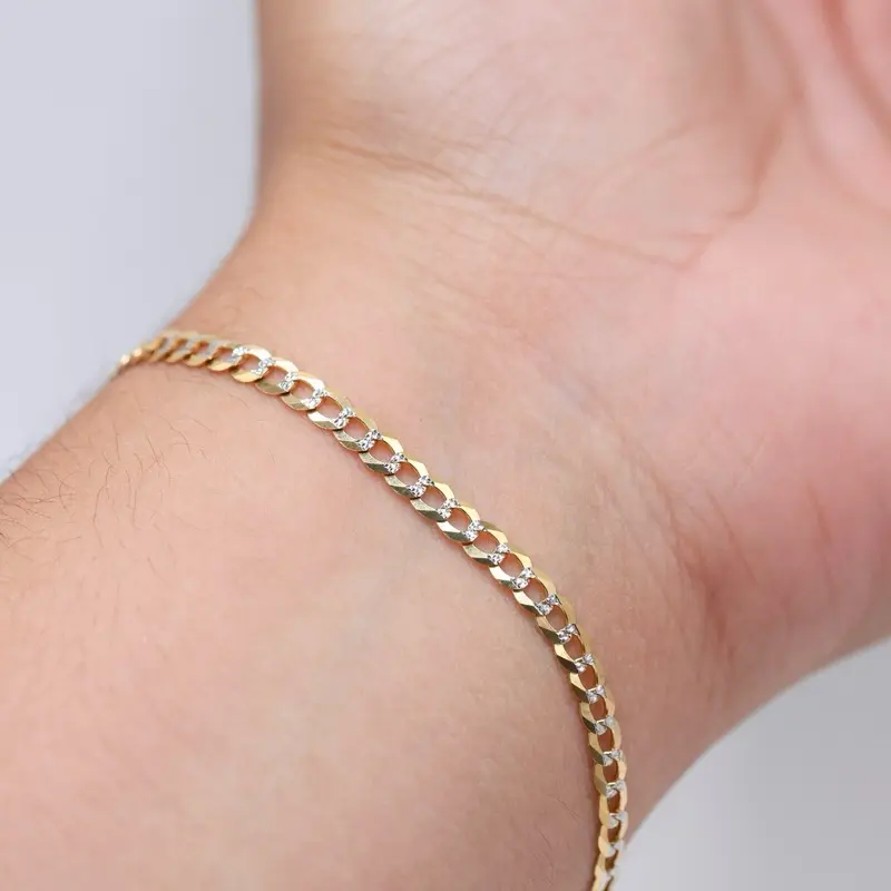 14KT Gold 3.7MM Dimond Cut Cuban Bracelet - Solid, Unisex Fine Jewelry