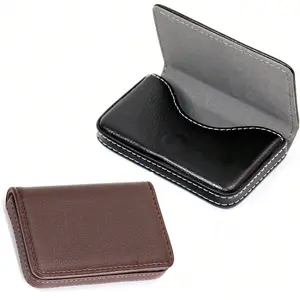 2PCS Portable Business Card Holder Storage Bags PU Magnetic Closure Case for ID Name Card Credit Black Coffee Organization Home Supplies for Christmas Gifts Sunmmervibes