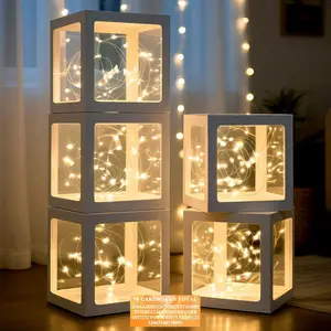 Ledido Transparent Balloon Boxes, Clear Balloon Boxes with 5 Pcs String Lights and 78 Letters for Baby Shower Gender Reveal 2026 New Year Grad Party Birthday Anniversary Bridal Decor - 5 White Boxes