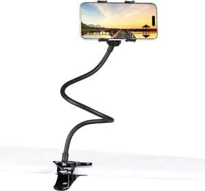 Gooseneck Phone Holder for Bed, [Upgrade Metal Stable] Flexible Gooseneck Long Arm Phone Mount for Desk with 360° Adjustable Clamp Clip Overhead Bedside Phone Stand, for All 4-7” Cellphone
